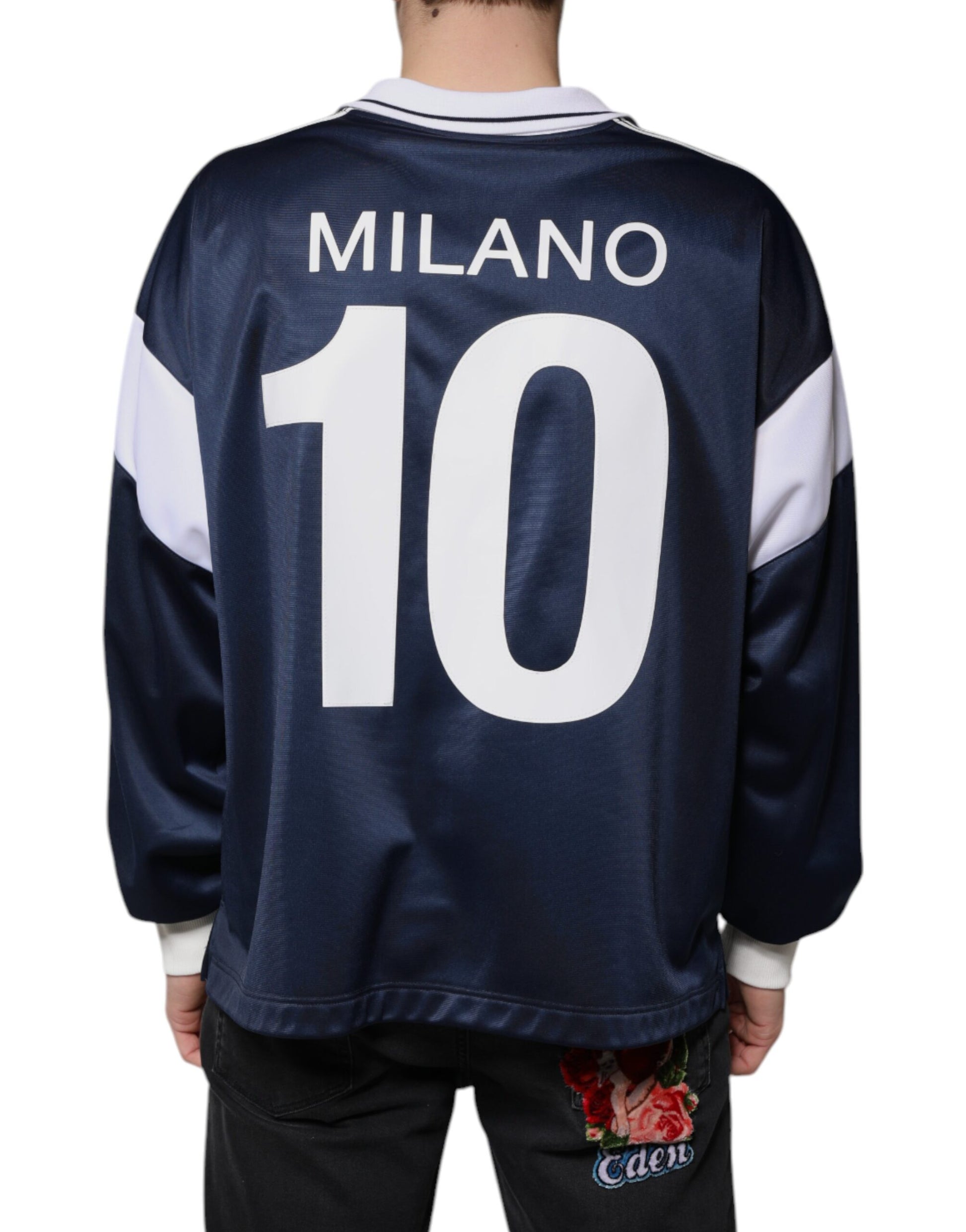 Blau-weißes Milano-Langarm-Jersey-T-Shirt