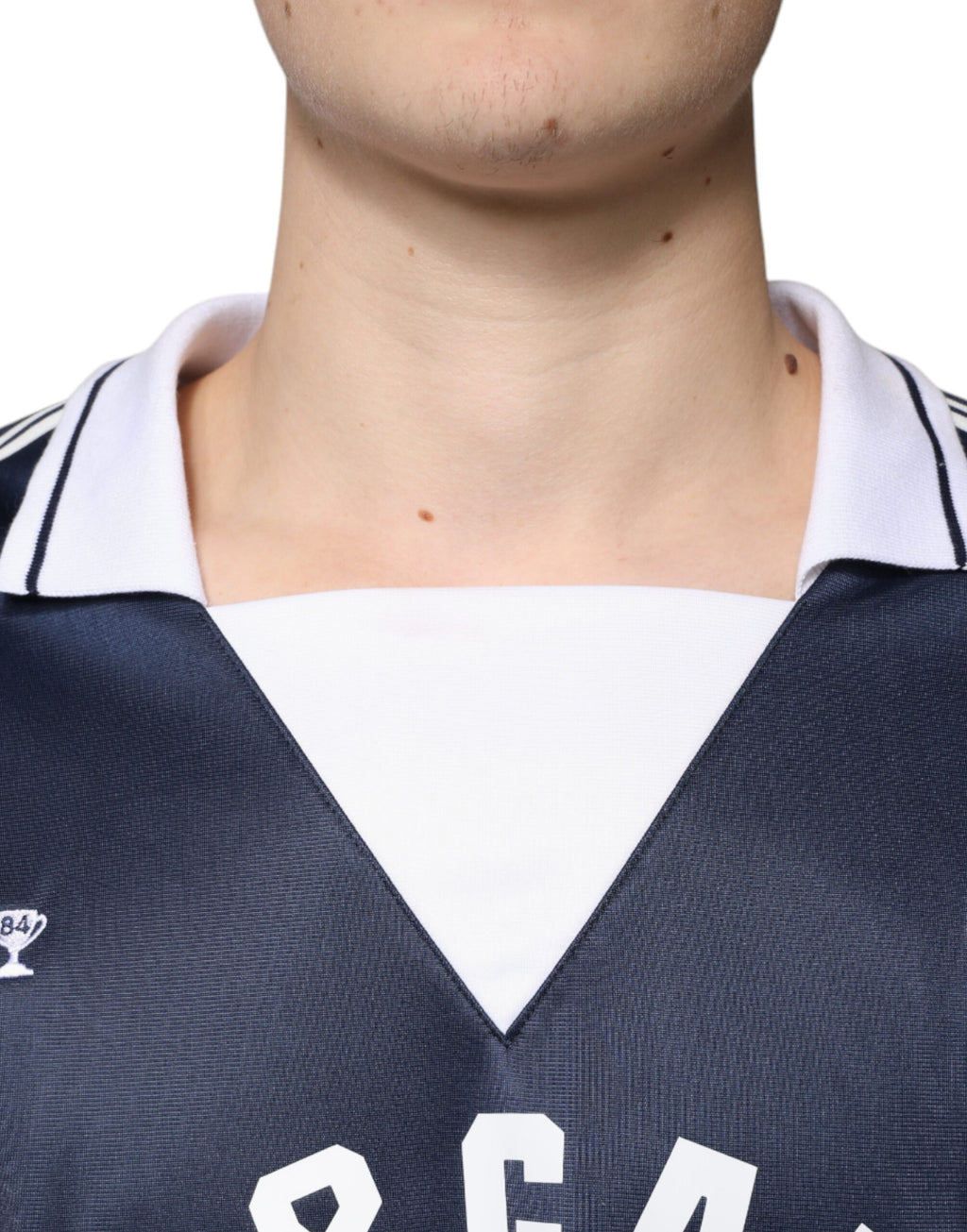 Blau-weißes Milano-Langarm-Jersey-T-Shirt