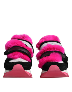 Schwarze rosa Pelz verzierte Sneakers Schuhe