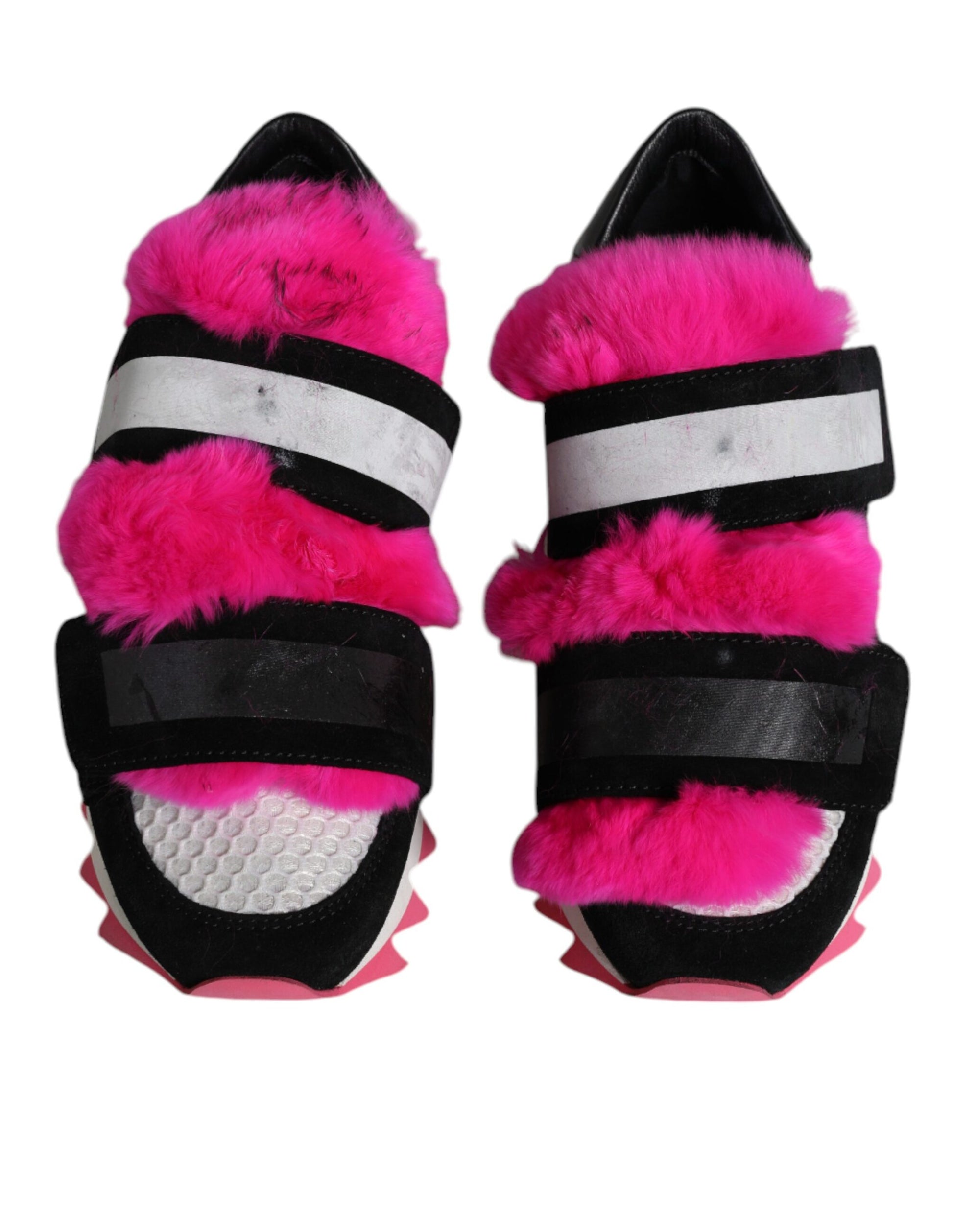 Schwarze rosa Pelz verzierte Sneakers Schuhe