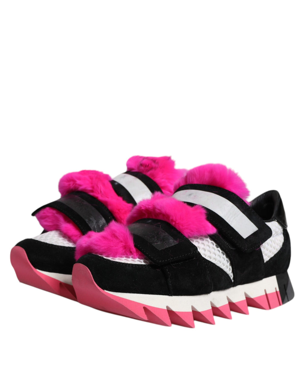 Schwarze rosa Pelz verzierte Sneakers Schuhe