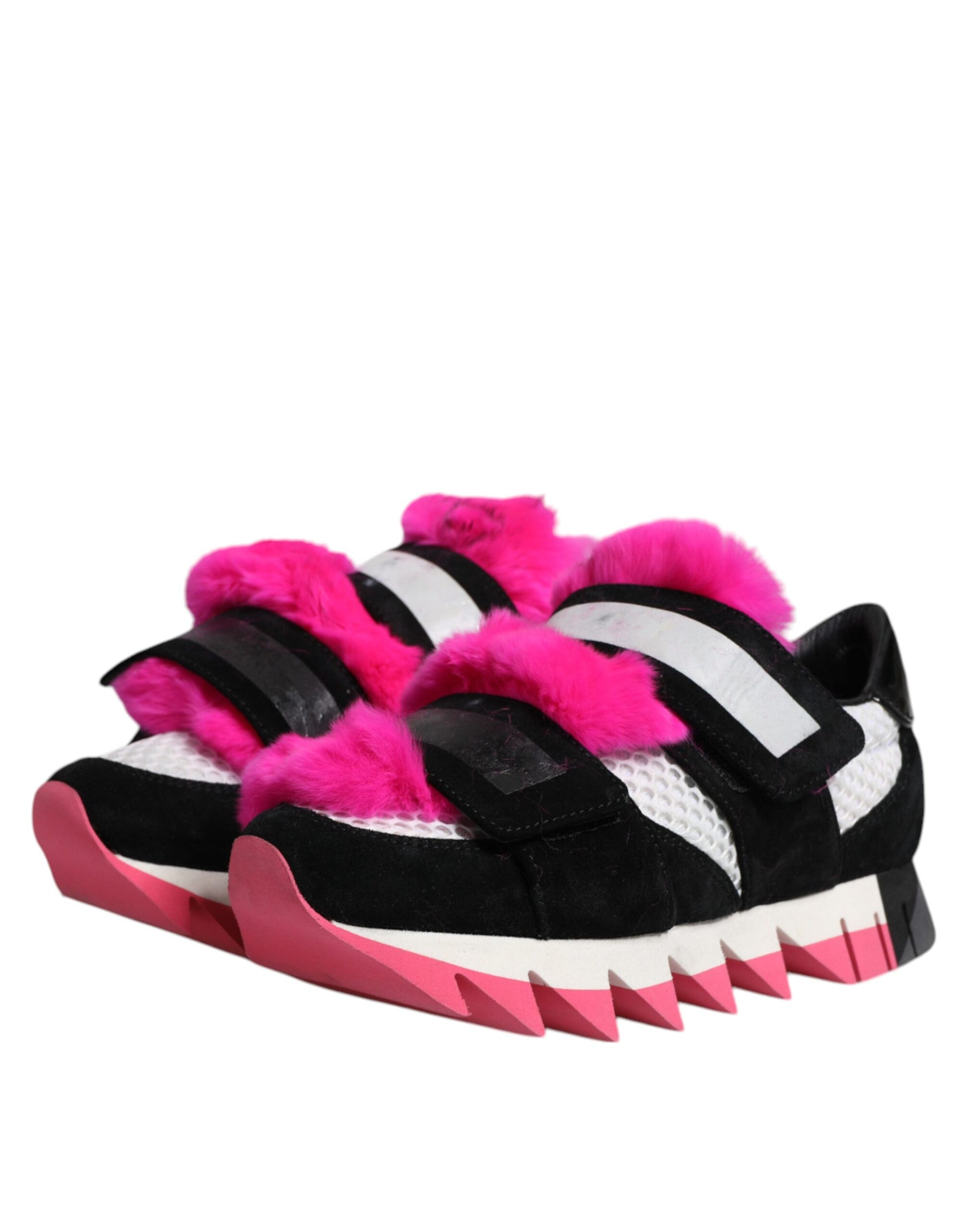 Schwarze rosa Pelz verzierte Sneakers Schuhe
