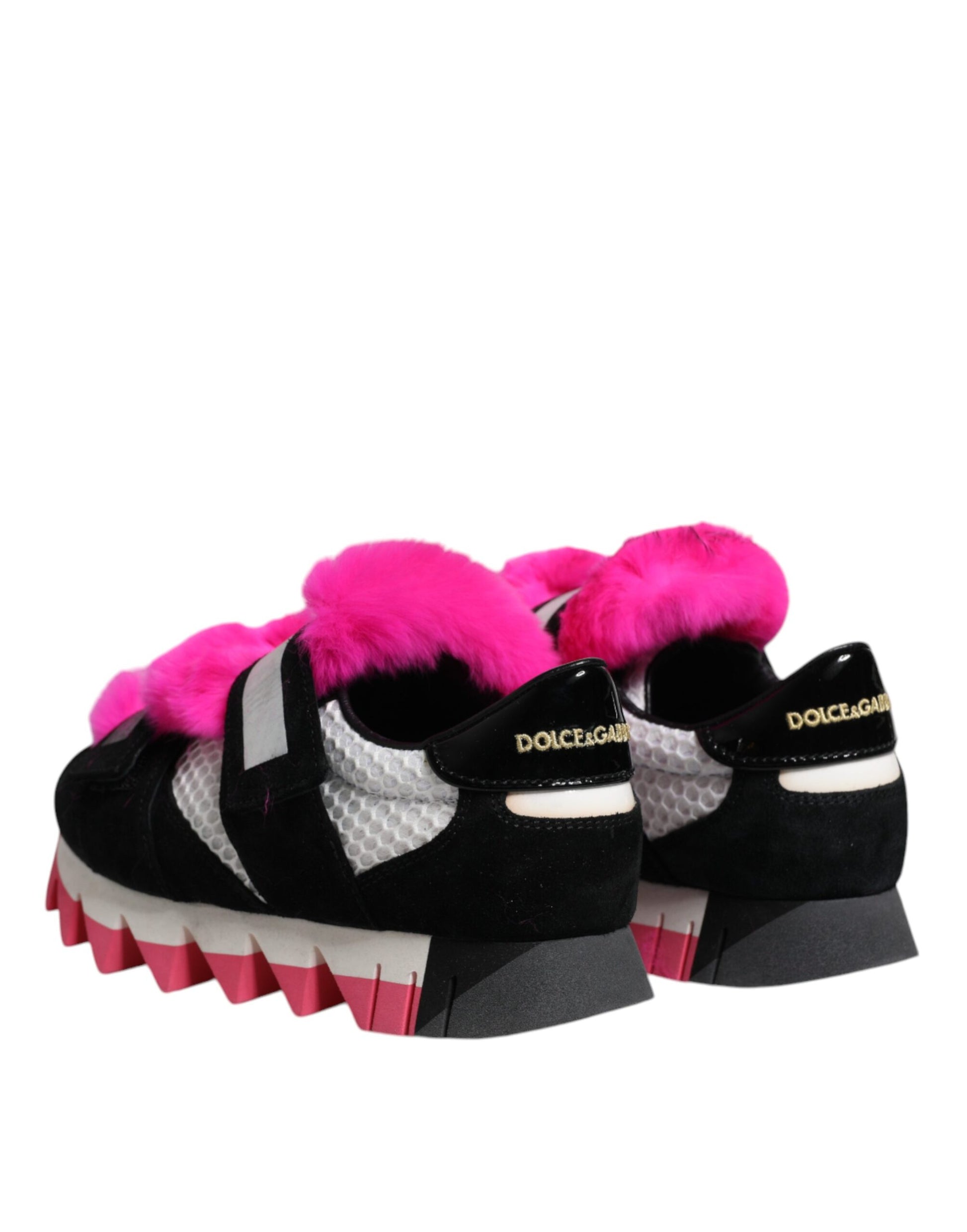 Schwarze rosa Pelz verzierte Sneakers Schuhe