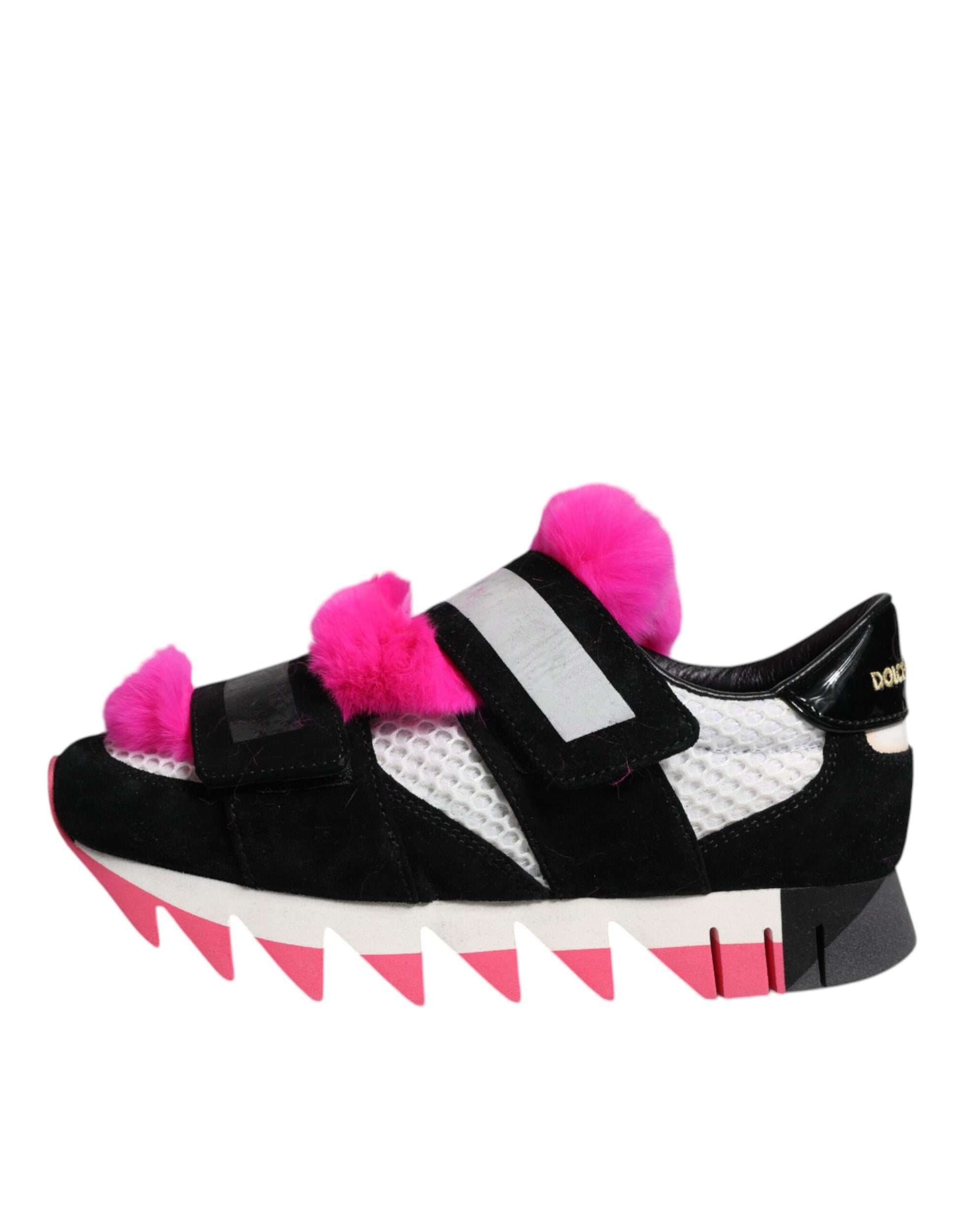 Schwarze rosa Pelz verzierte Sneakers Schuhe