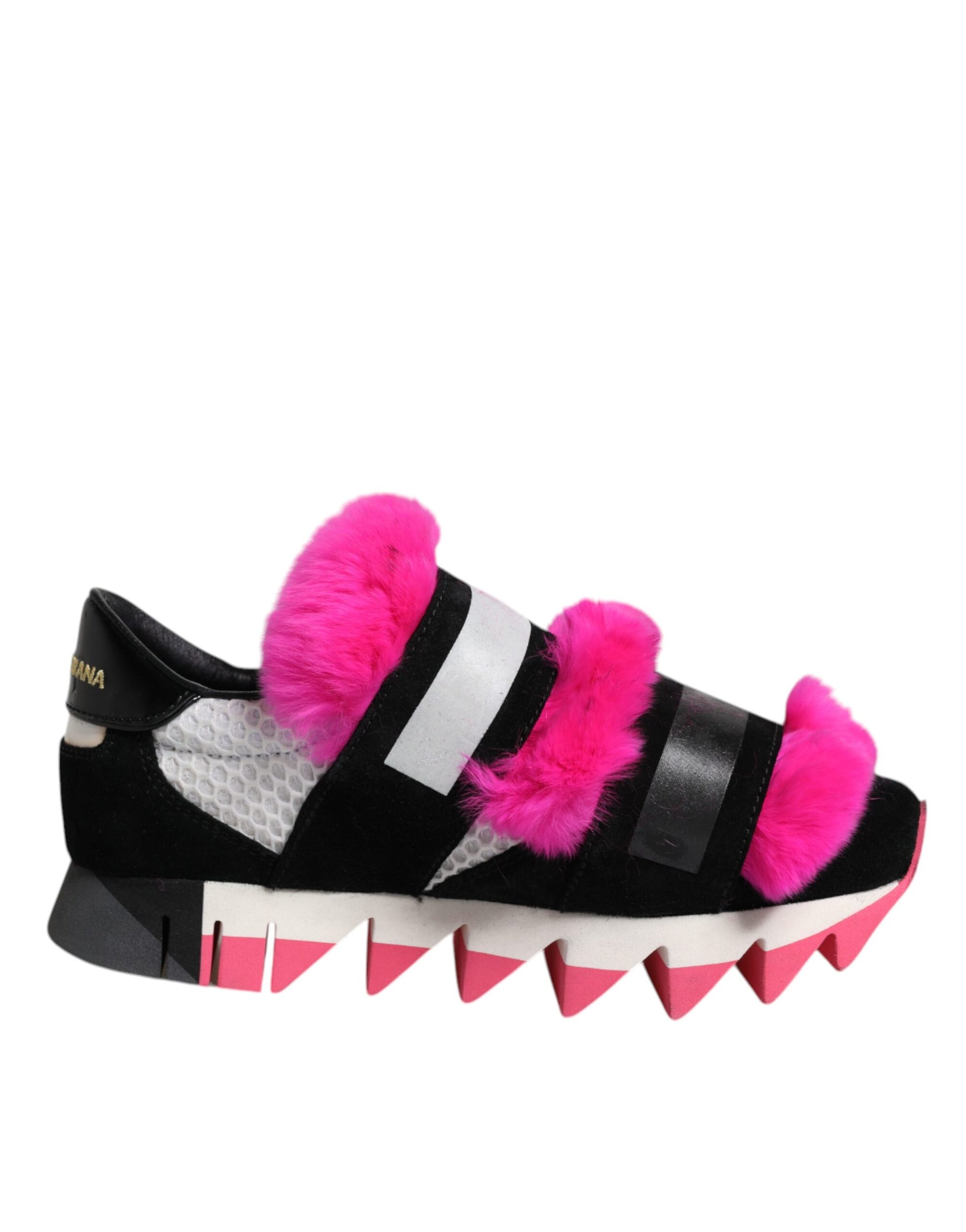 Schwarze rosa Pelz verzierte Sneakers Schuhe