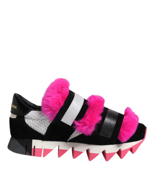Schwarze rosa Pelz verzierte Sneakers Schuhe