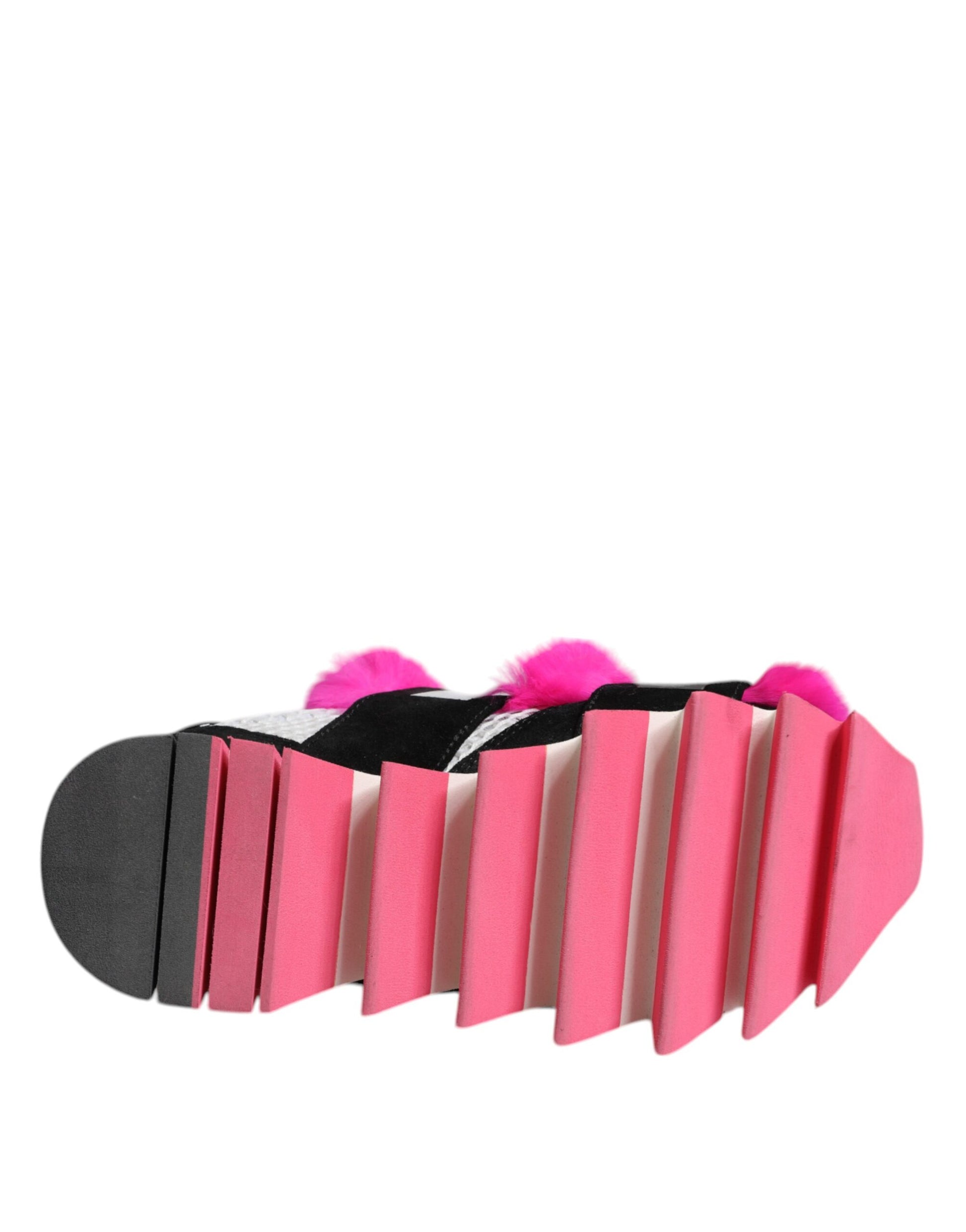 Schwarze rosa Pelz verzierte Sneakers Schuhe