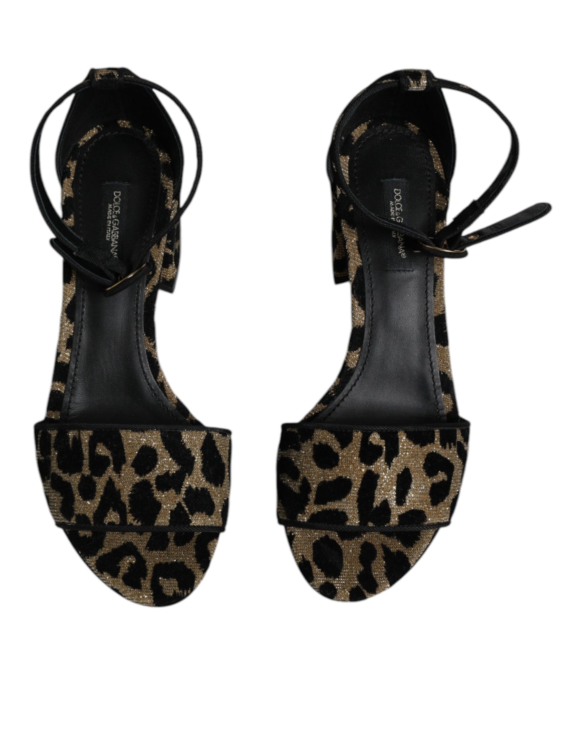 Gold Leopard Lurex Knöchelriemen Heels Sandalen Schuhe