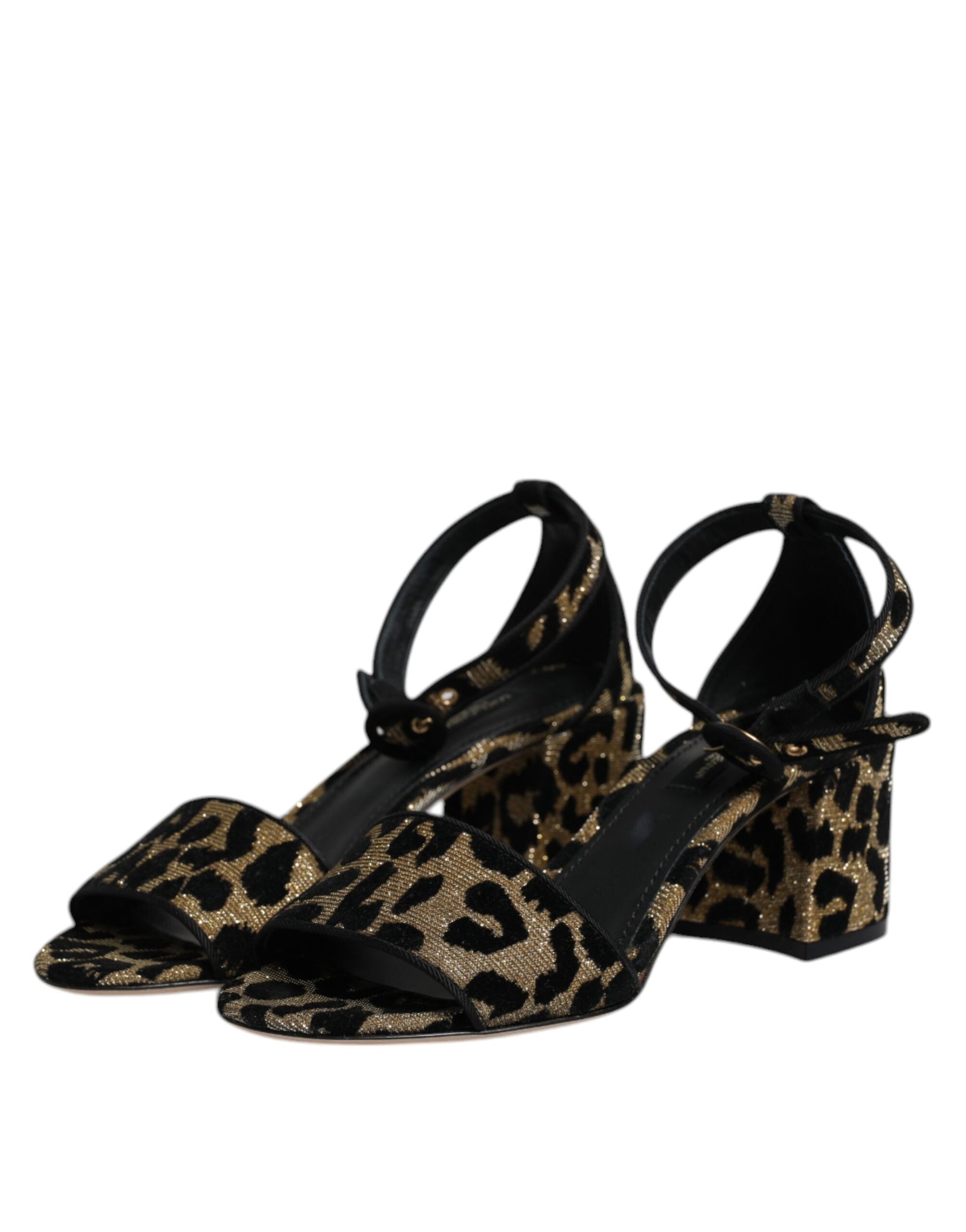Gold Leopard Lurex Knöchelriemen Heels Sandalen Schuhe