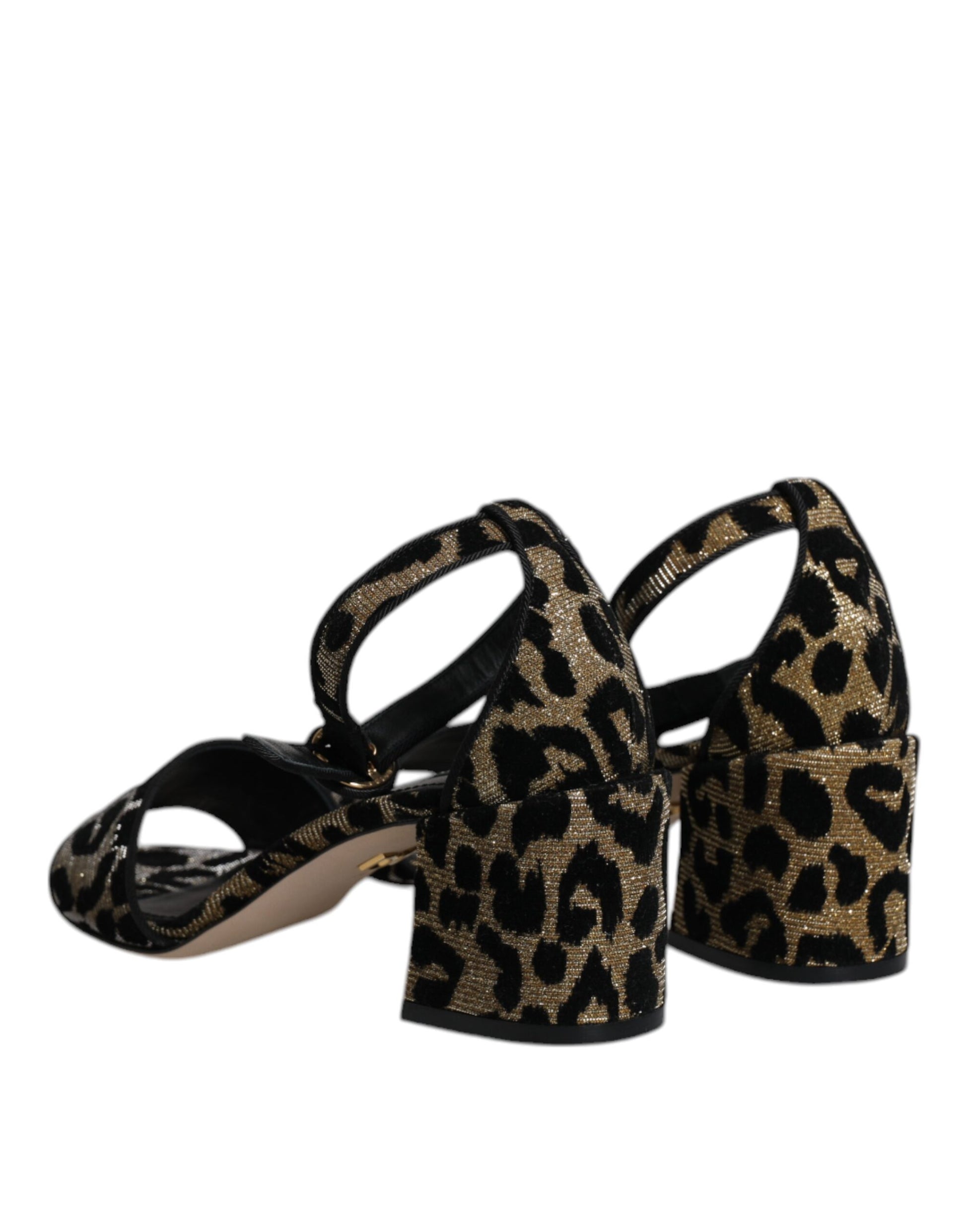 Gold Leopard Lurex Knöchelriemen Heels Sandalen Schuhe