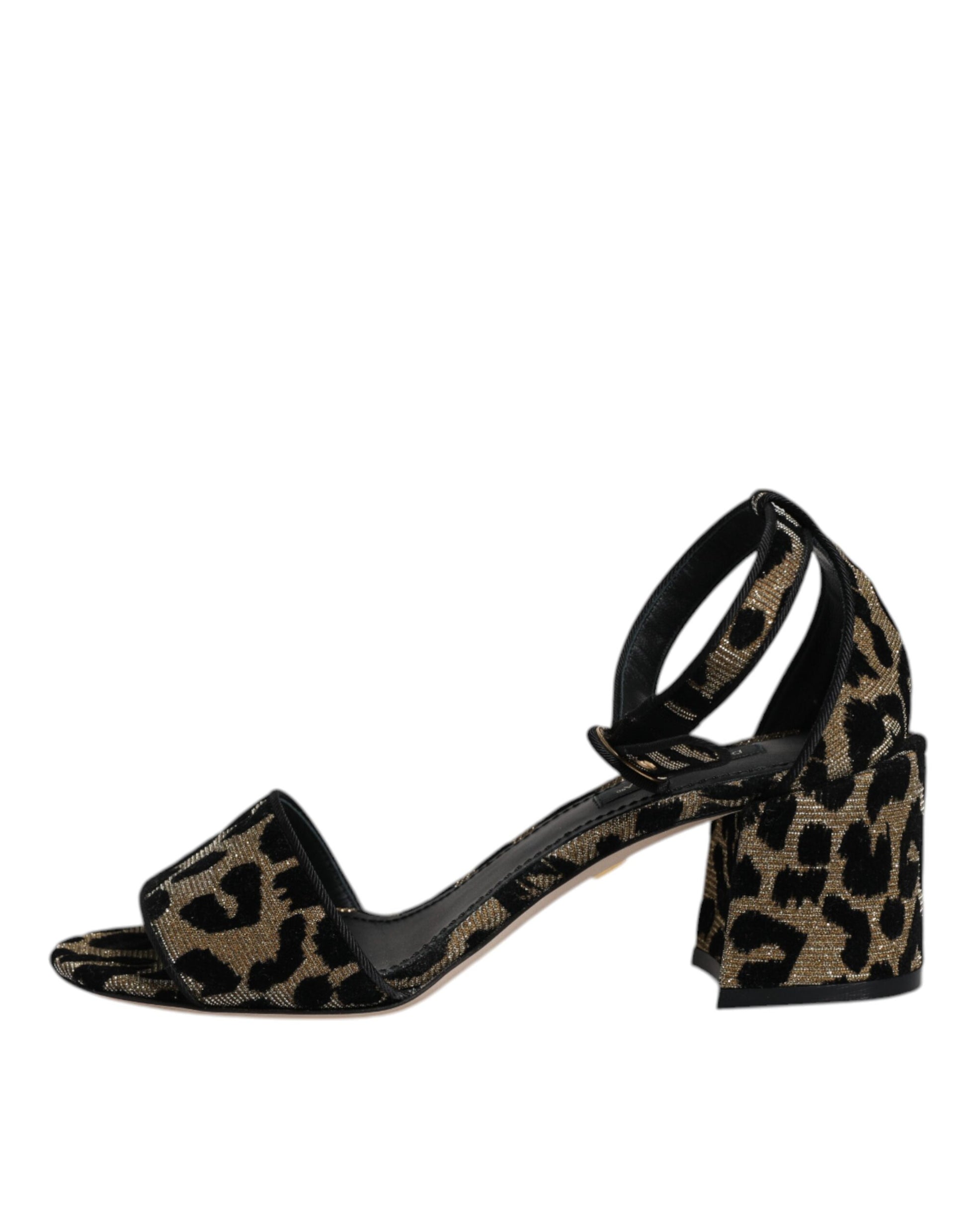Gold Leopard Lurex Knöchelriemen Heels Sandalen Schuhe
