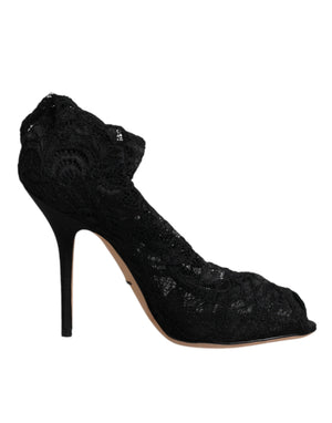 Schwarze Stiefeletten mit Stretch-Absatz und Spitze