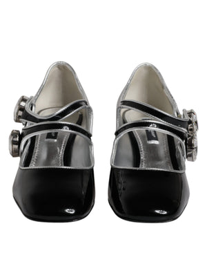 Schwarze Mary Jane Pumps aus Lackleder mit Kristallen