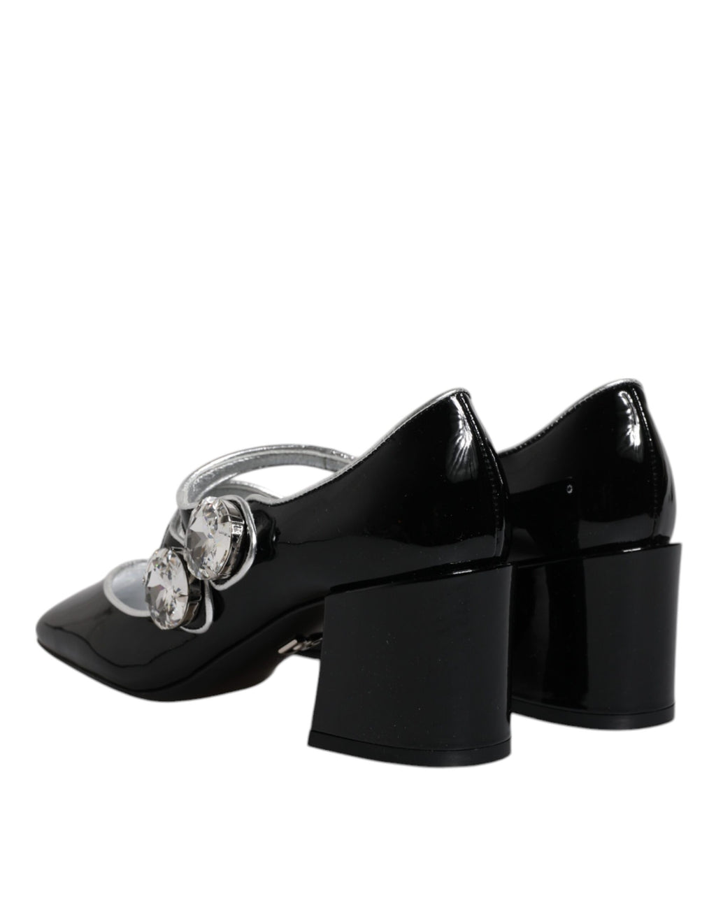 Schwarze Mary Jane Pumps aus Lackleder mit Kristallen
