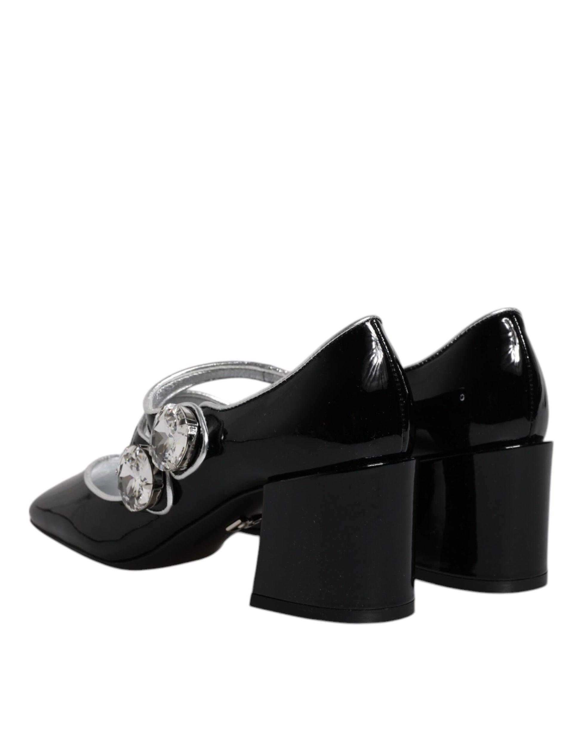 Schwarze Mary Jane Pumps aus Lackleder mit Kristallen
