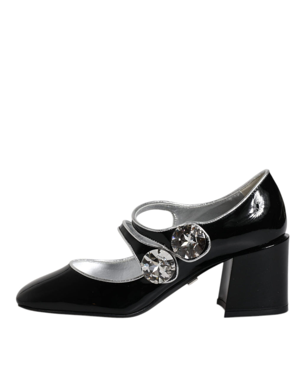 Schwarze Mary Jane Pumps aus Lackleder mit Kristallen