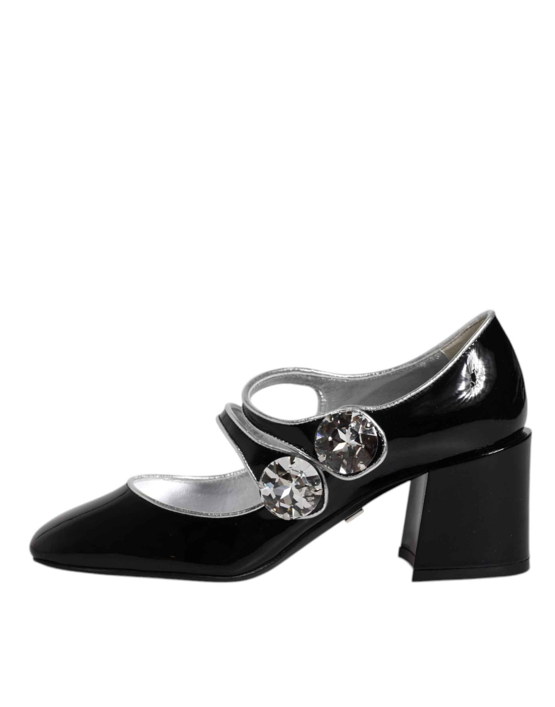 Schwarze Mary Jane Pumps aus Lackleder mit Kristallen