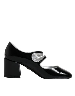 Schwarze Mary Jane Pumps aus Lackleder mit Kristallen