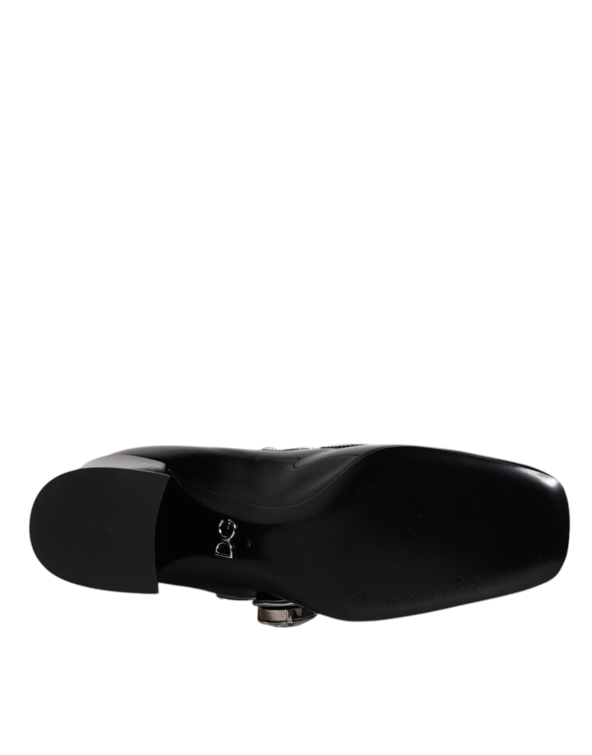 Schwarze Mary Jane Pumps aus Lackleder mit Kristallen