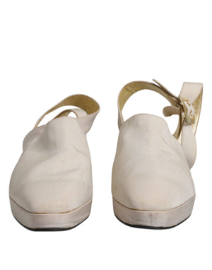 Off White Block Heels Slingback Sandalen Schuhe