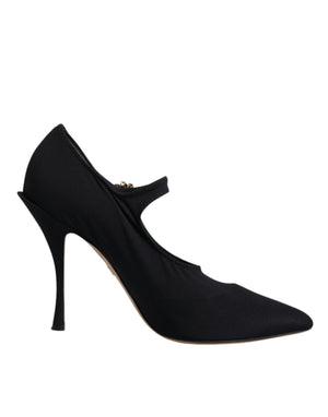 Schwarze Mary Jane Pumps mit Stretch und Kristallen
