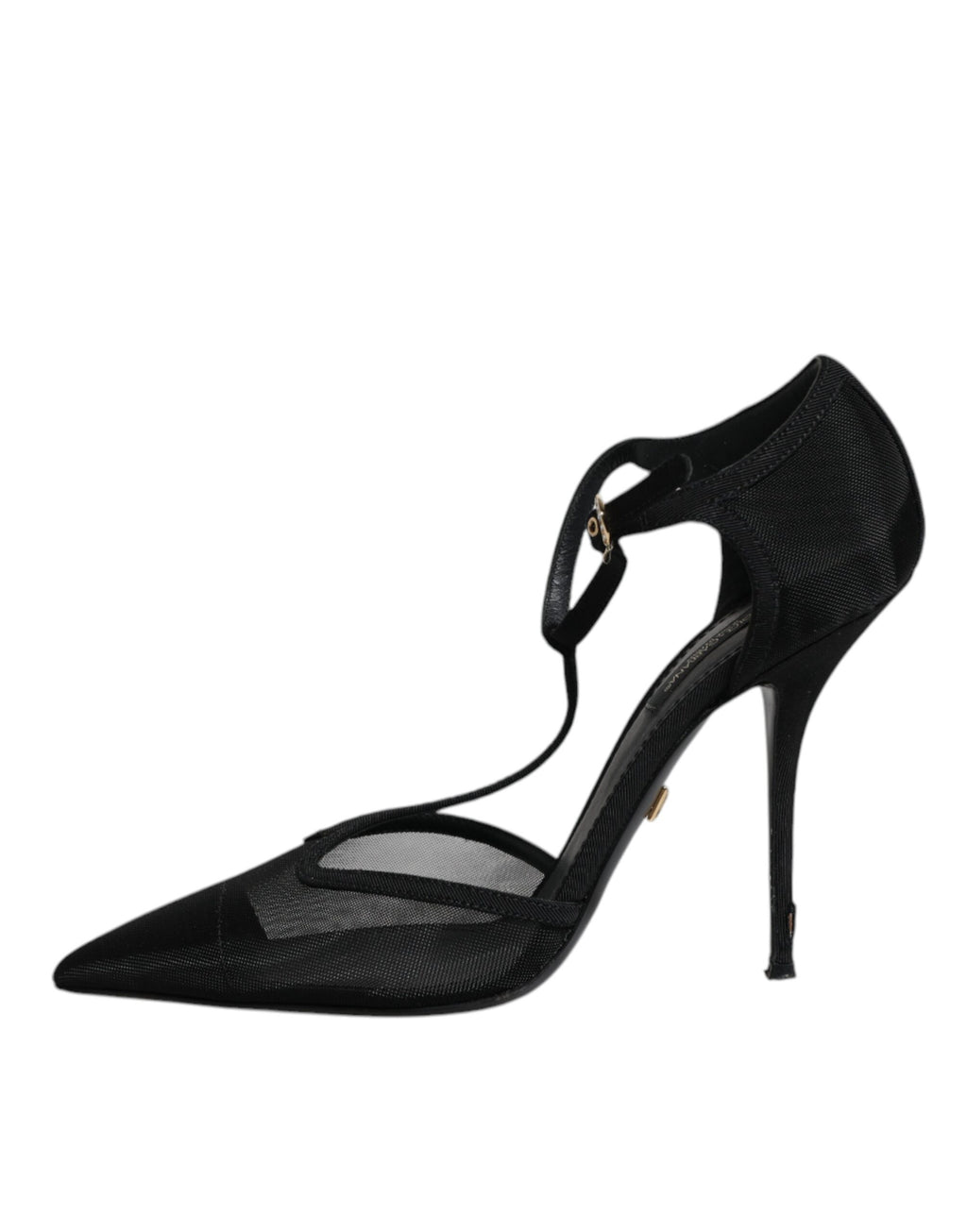 Schwarze High Heels mit T-Riemen aus Mesh und Stiletto