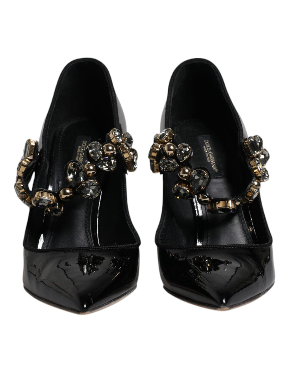 Schwarze Mary Jane Pumps aus Leder mit Kristallen
