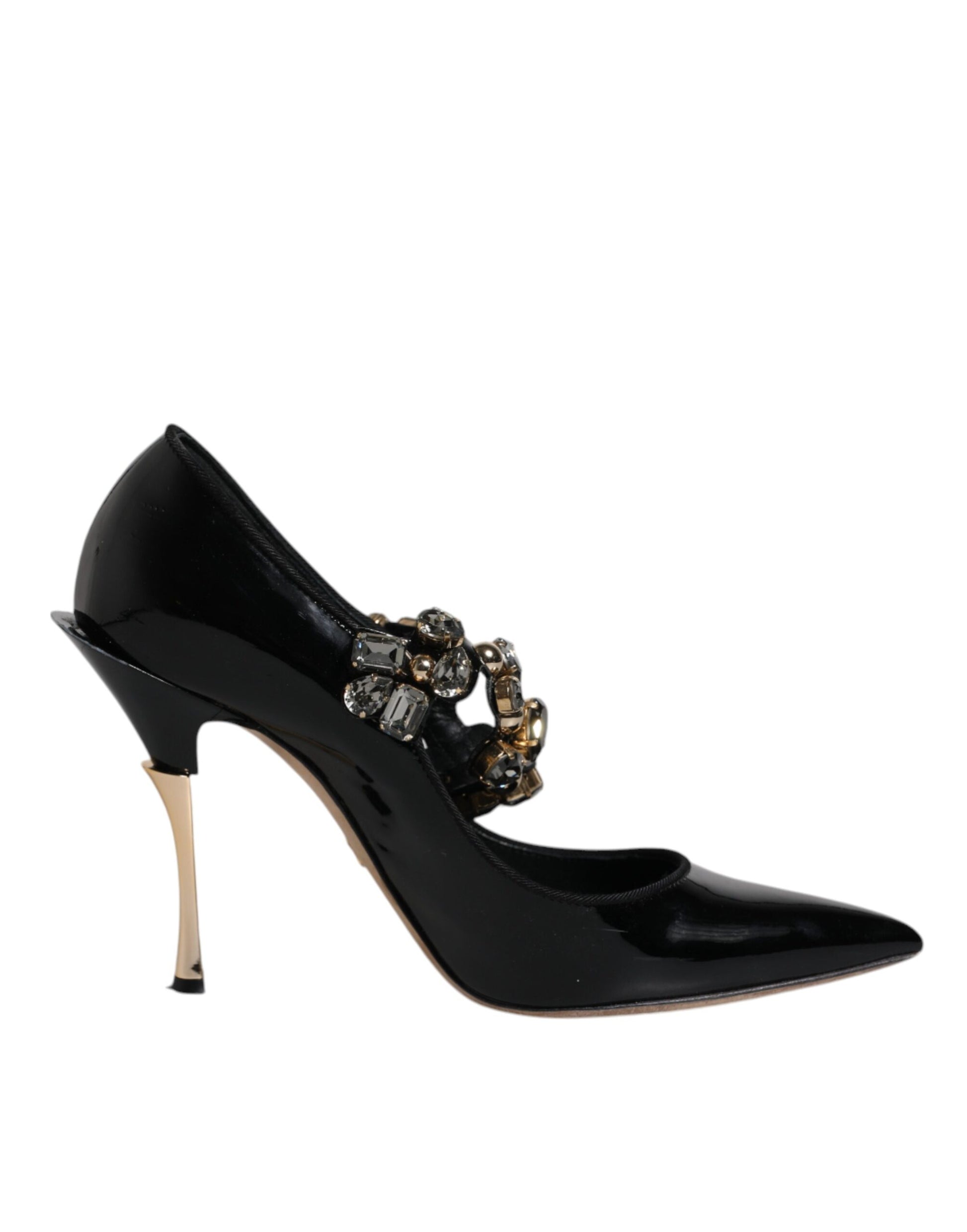 Schwarze Mary Jane Pumps aus Leder mit Kristallen