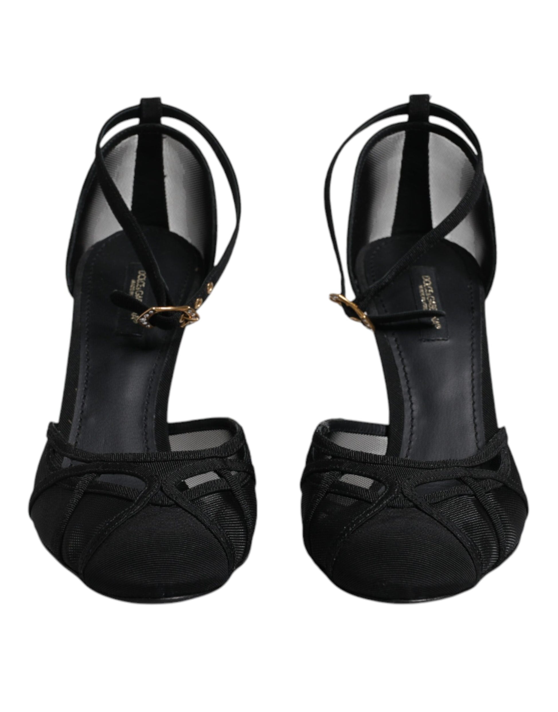 Schwarze Mesh-Pumps mit Knöchelriemen