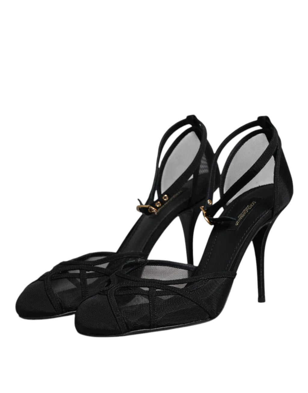 Schwarze Mesh-Pumps mit Knöchelriemen