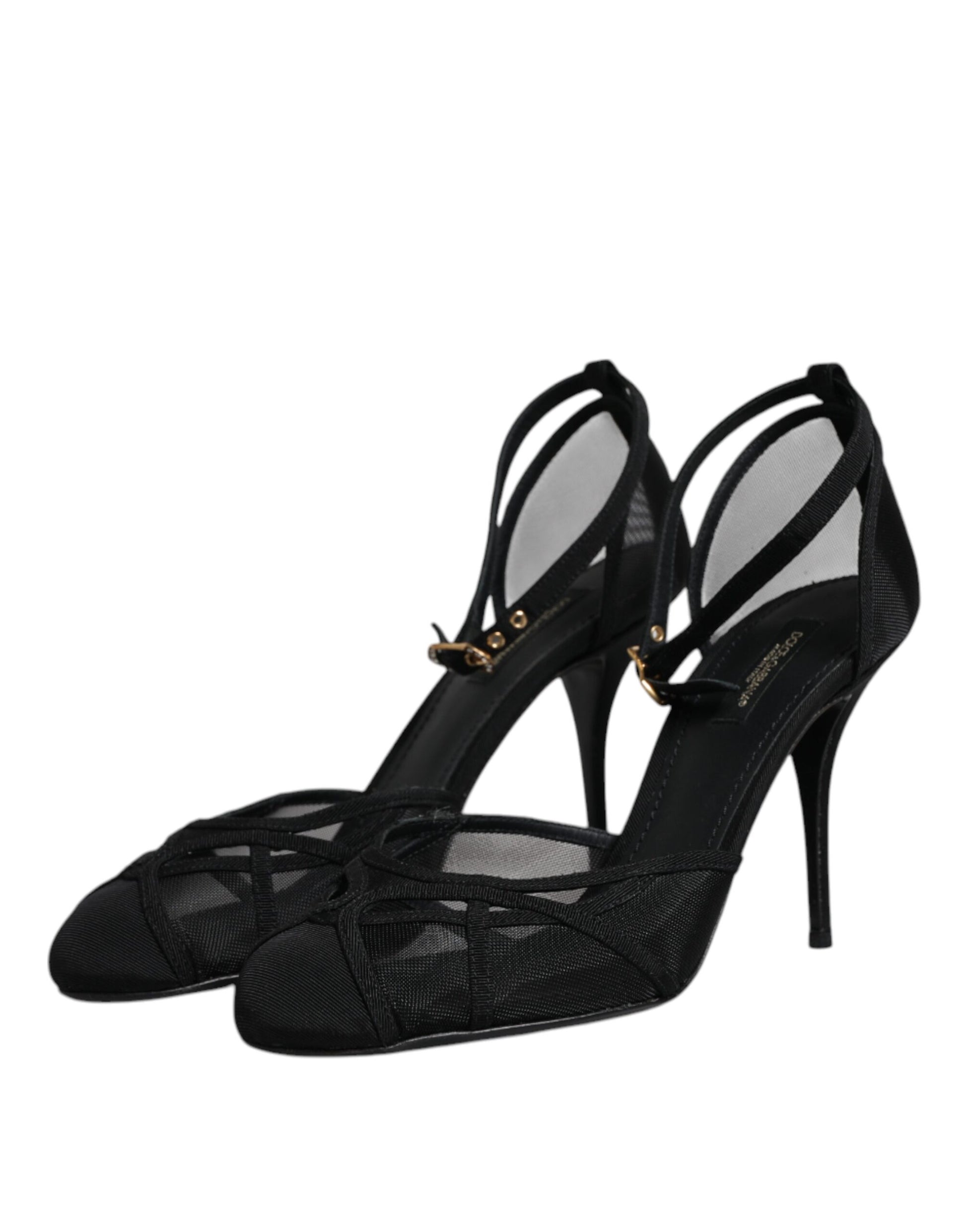 Schwarze Mesh-Pumps mit Knöchelriemen