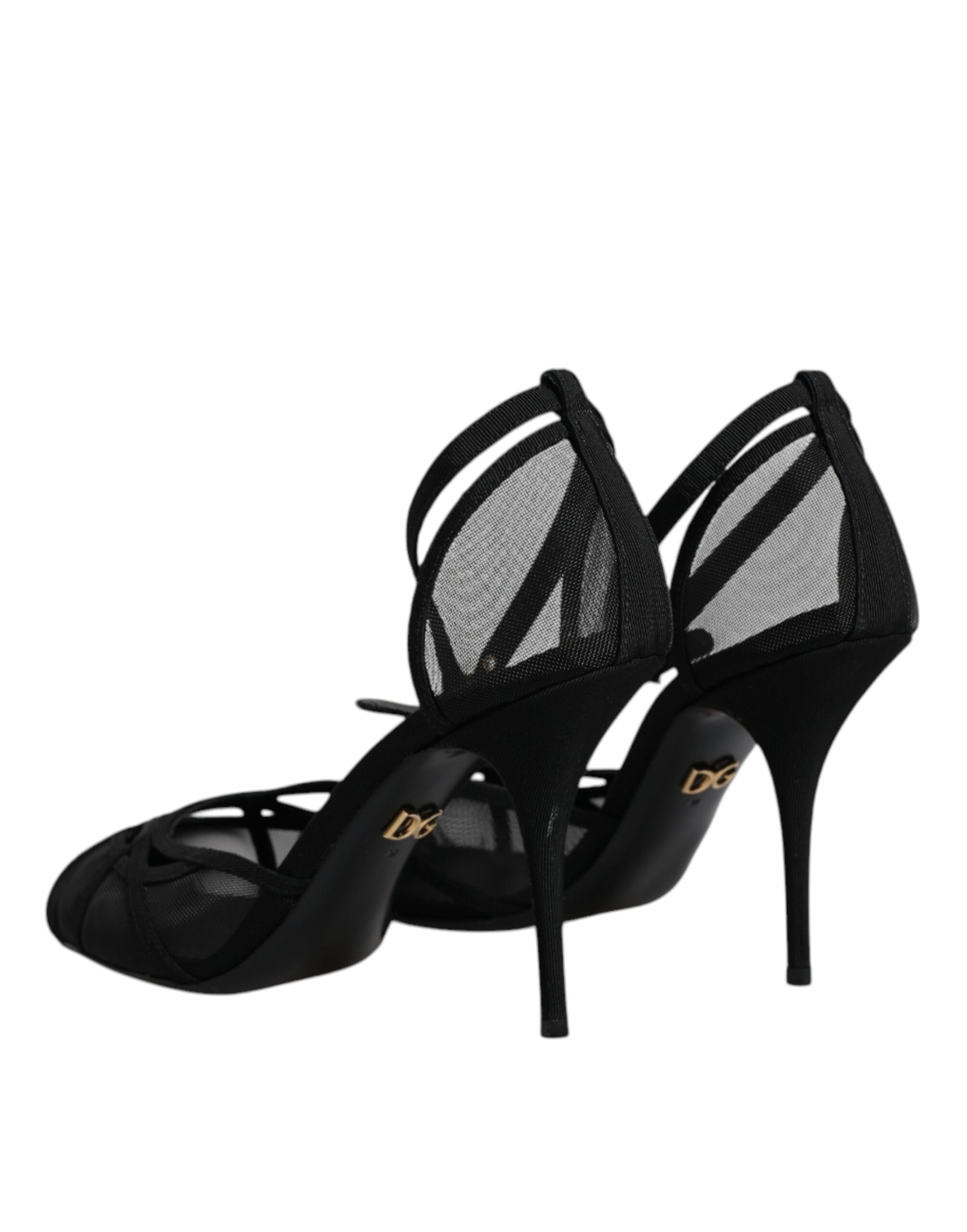 Schwarze Mesh-Pumps mit Knöchelriemen