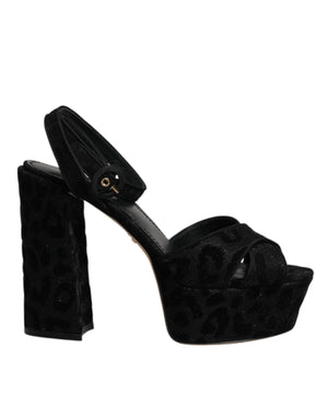 Schwarze Leoparden-Plateau-Heels-Sandalen
