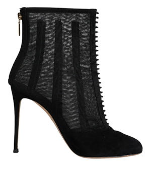 Schwarze Mesh Stiletto Heels Ankle Boots Schuhe