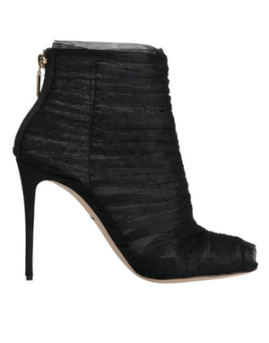 Schwarze Mesh Stiletto Heels Ankle Boots Schuhe