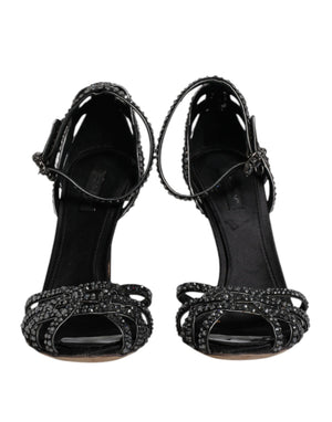 Schwarze Strass Knöchelriemen Heels Sandalen Schuhe