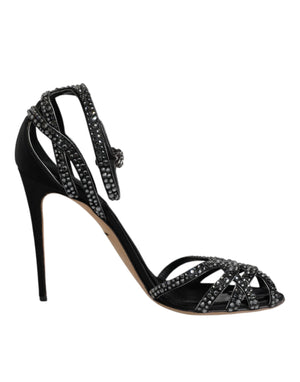 Schwarze Strass Knöchelriemen Heels Sandalen Schuhe