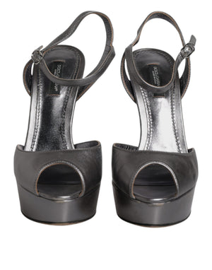 Silberne Leder-Plateau-Heels-Sandalen