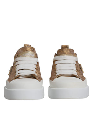 Gold Weiß Logo Low Top Sneakers Schuhe
