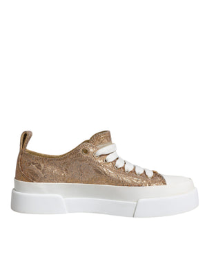 Gold Weiß Logo Low Top Sneakers Schuhe