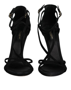 Schwarze Wildleder Knöchelriemen Heels Sandalen Schuhe