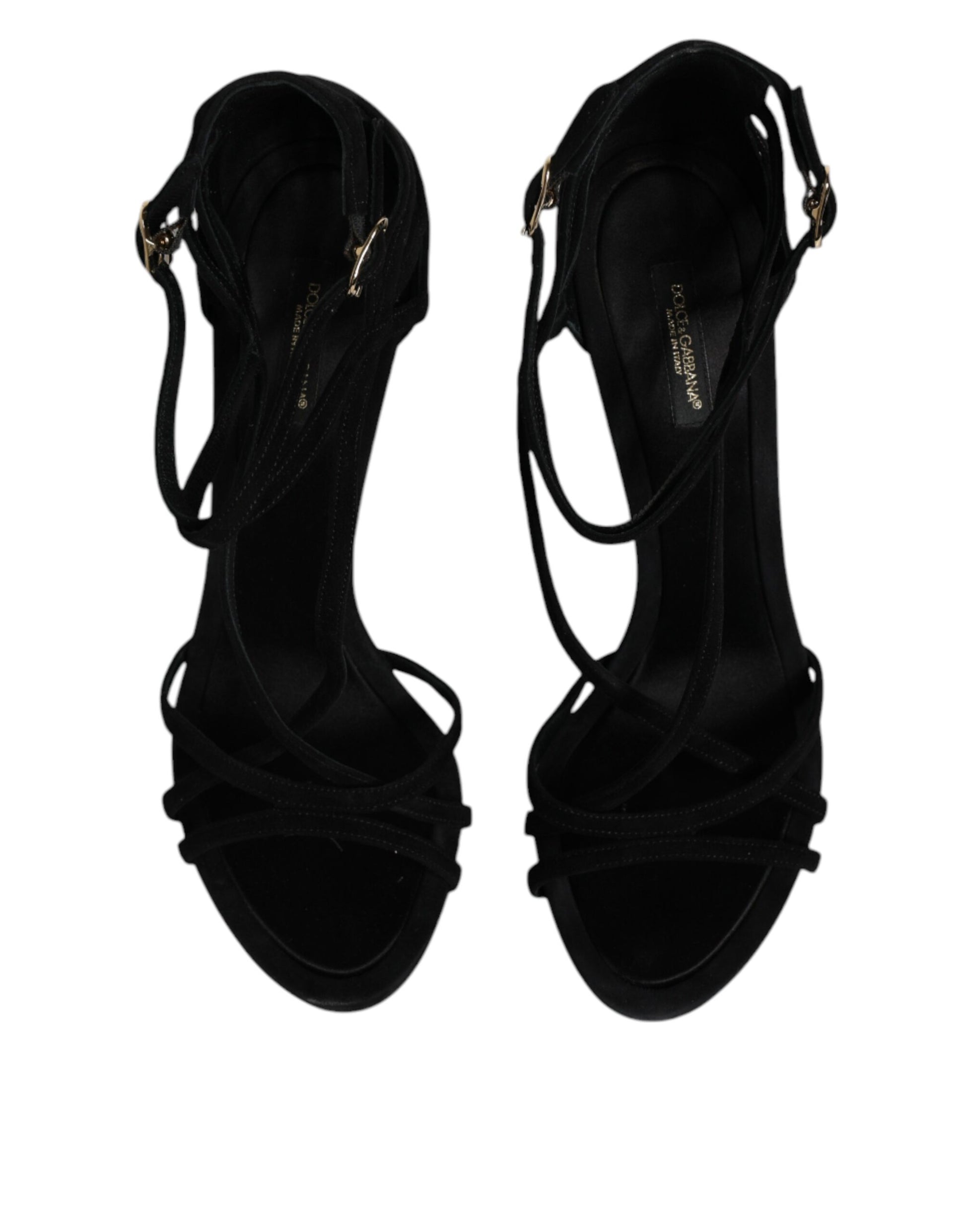 Schwarze Wildleder Knöchelriemen Heels Sandalen Schuhe