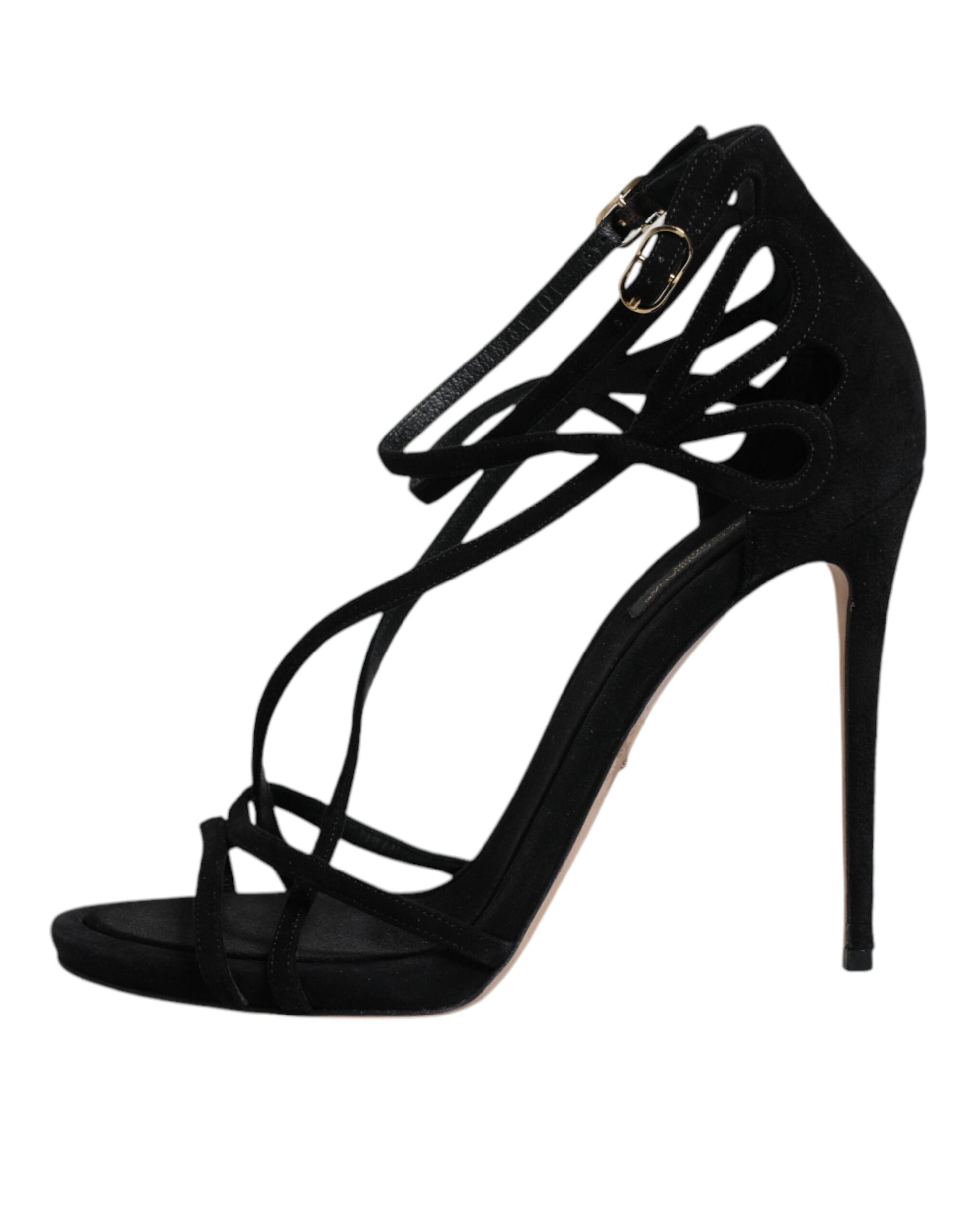 Schwarze Wildleder Knöchelriemen Heels Sandalen Schuhe