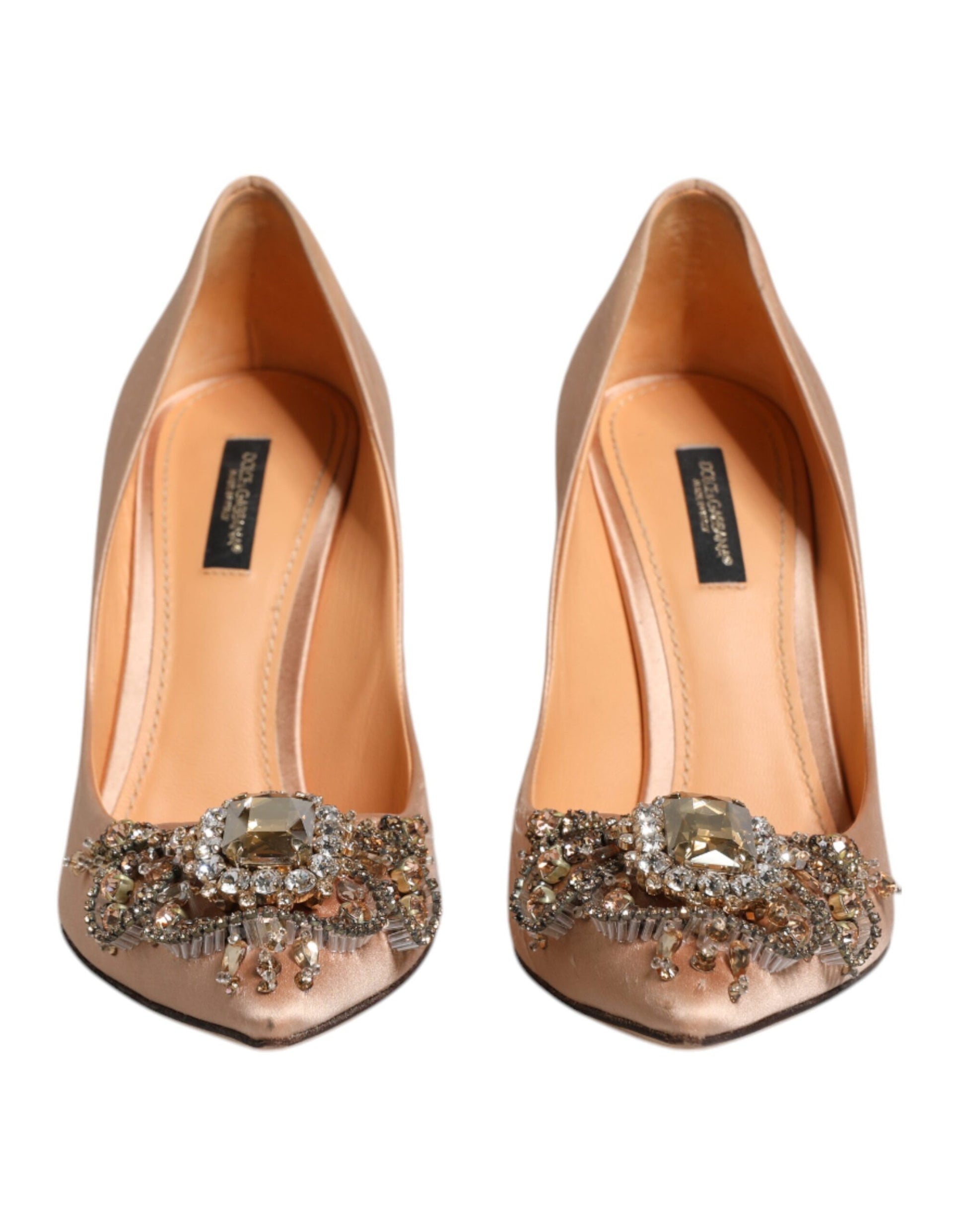Beige Satin Kristall High Heels Pumps Schuhe