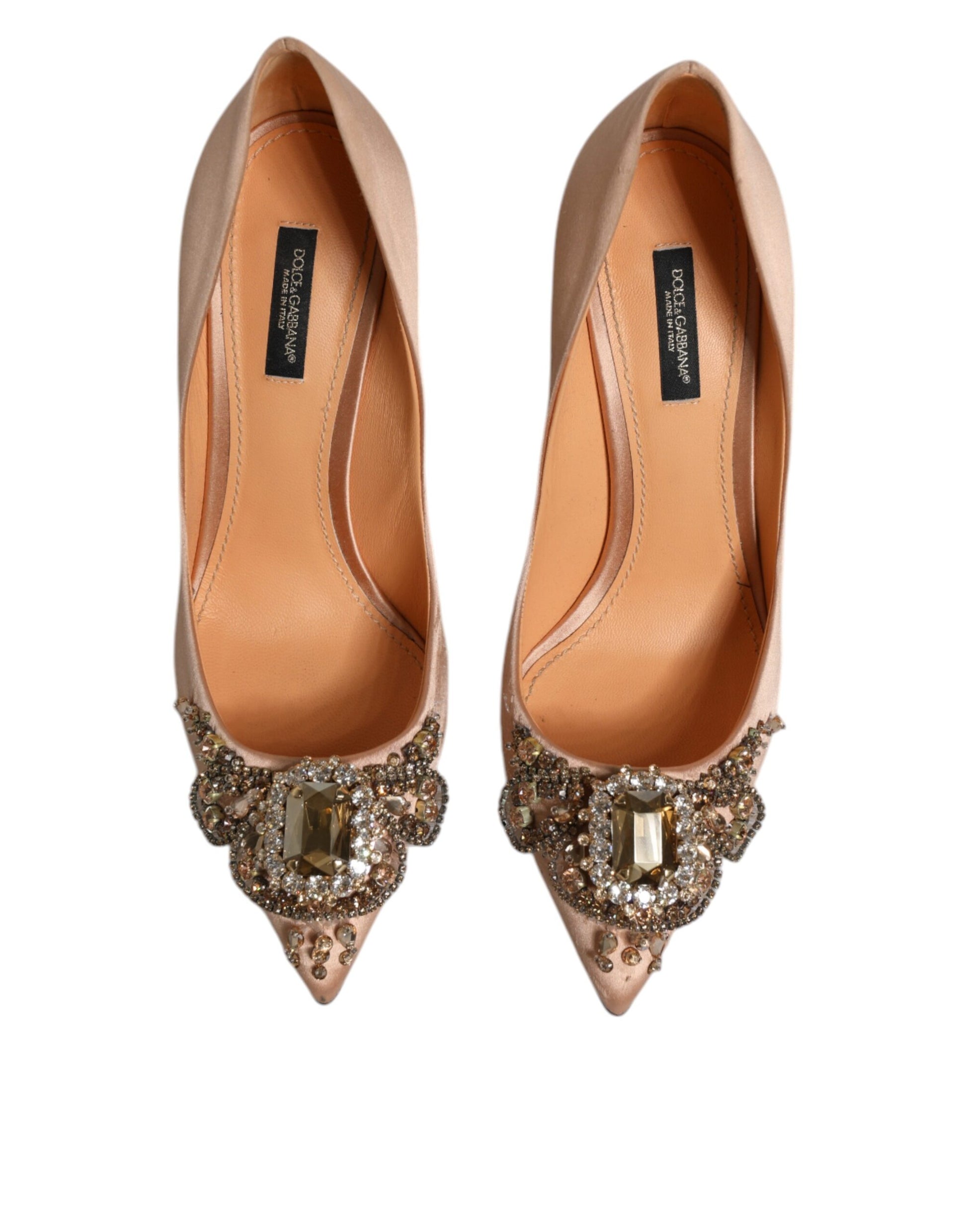 Beige Satin Kristall High Heels Pumps Schuhe
