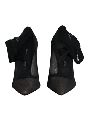 Schwarze Viskose-Mesh-Stiefel im Sockenstil