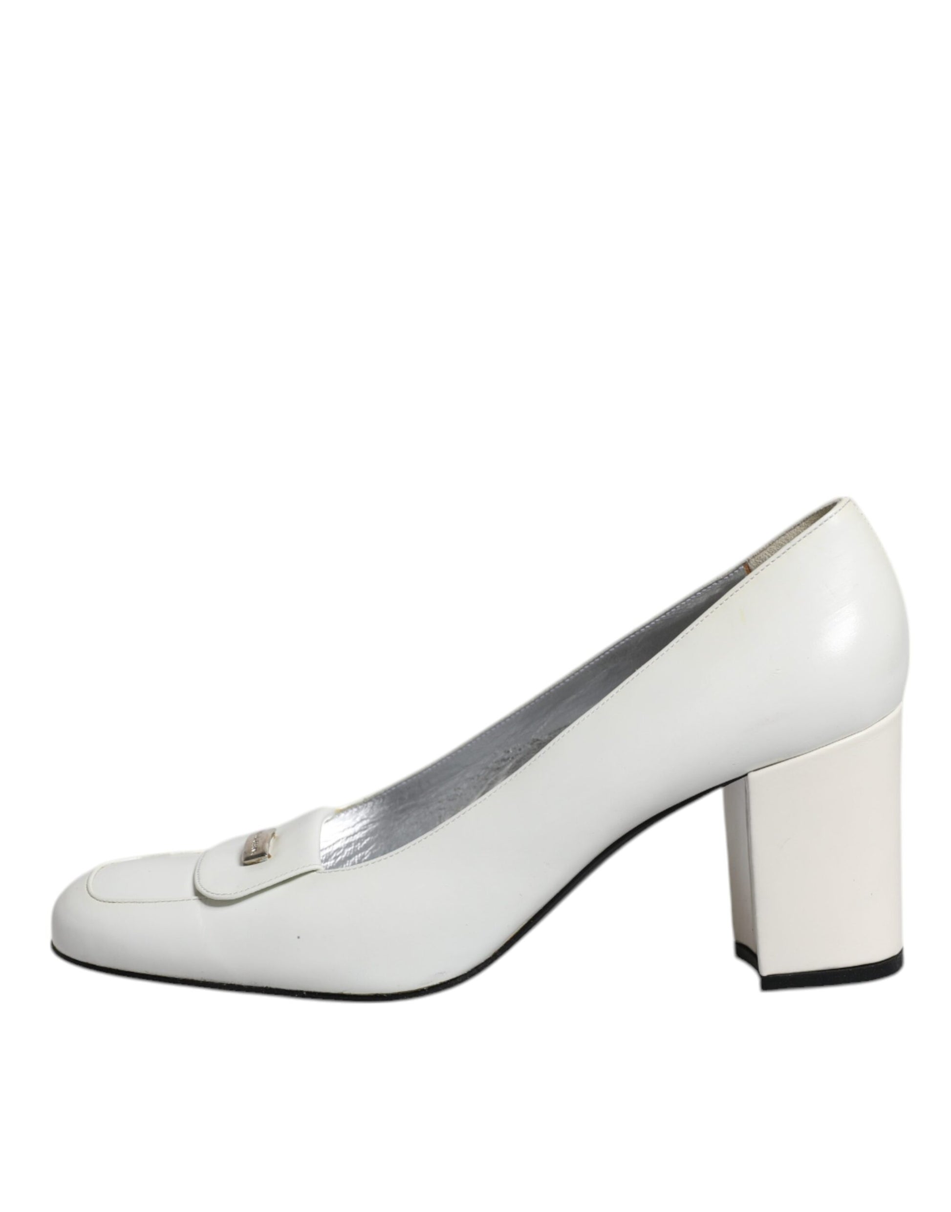 Weiße Pumps aus Leder mit Blockabsatz