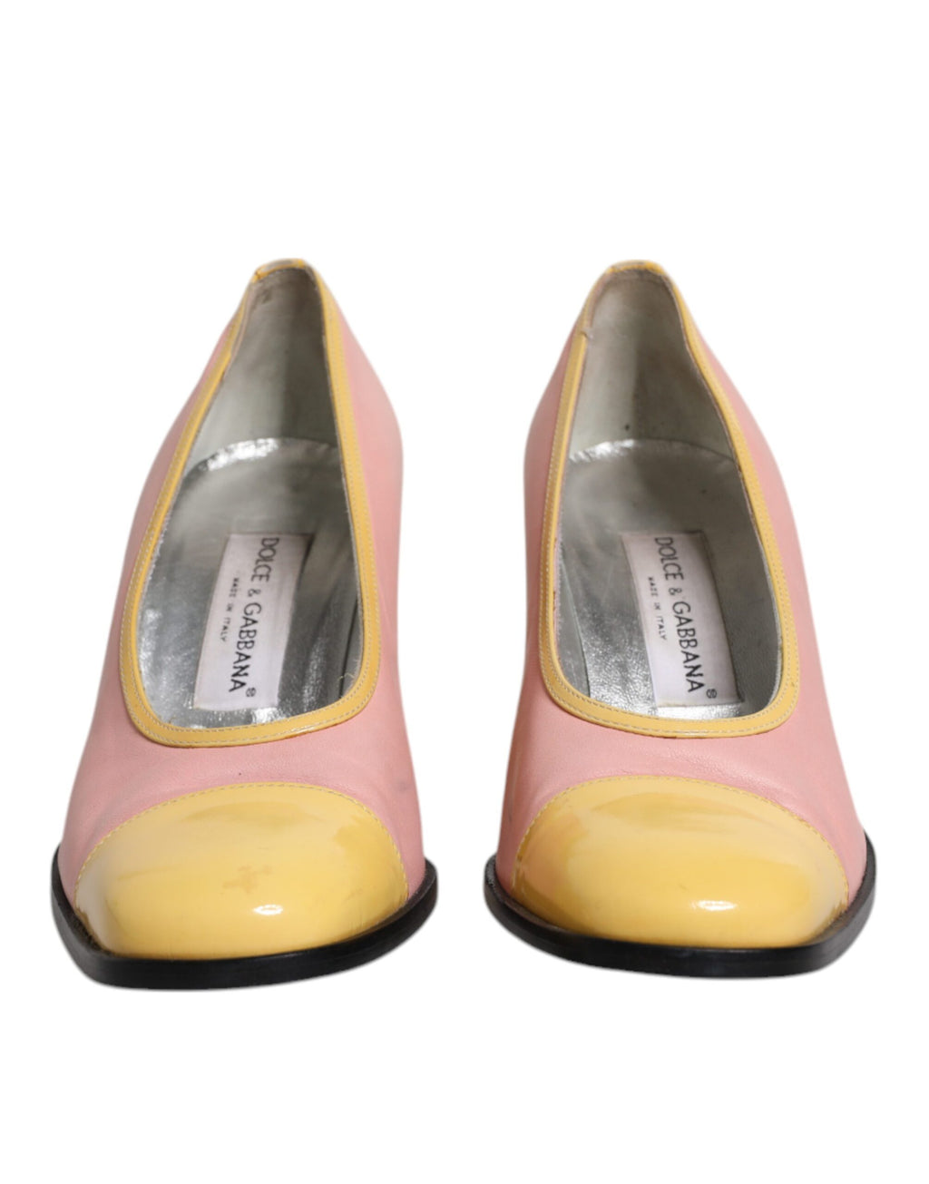 Rosa Gelbe Leder Block Heels Pumps Schuhe