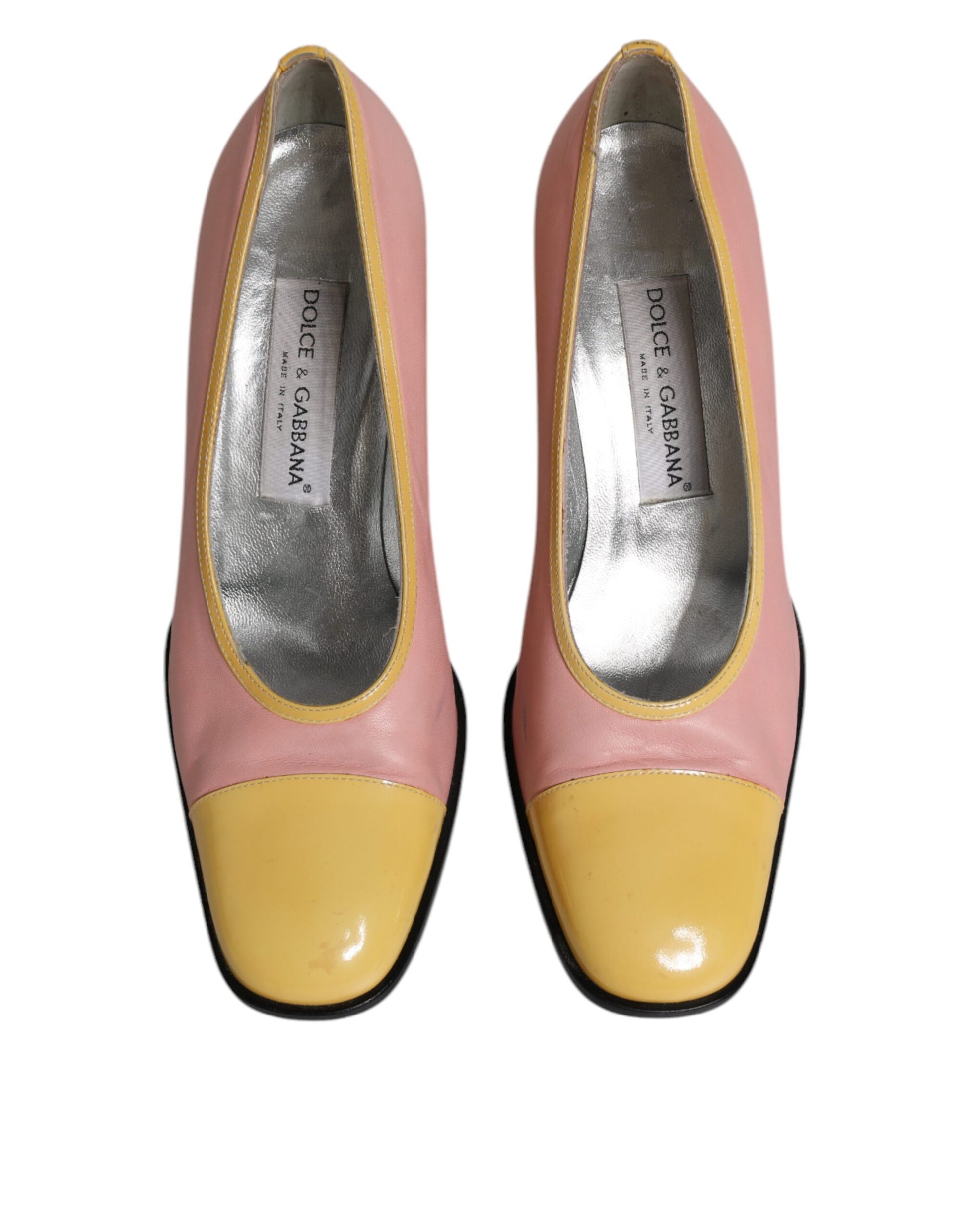 Rosa Gelbe Leder Block Heels Pumps Schuhe