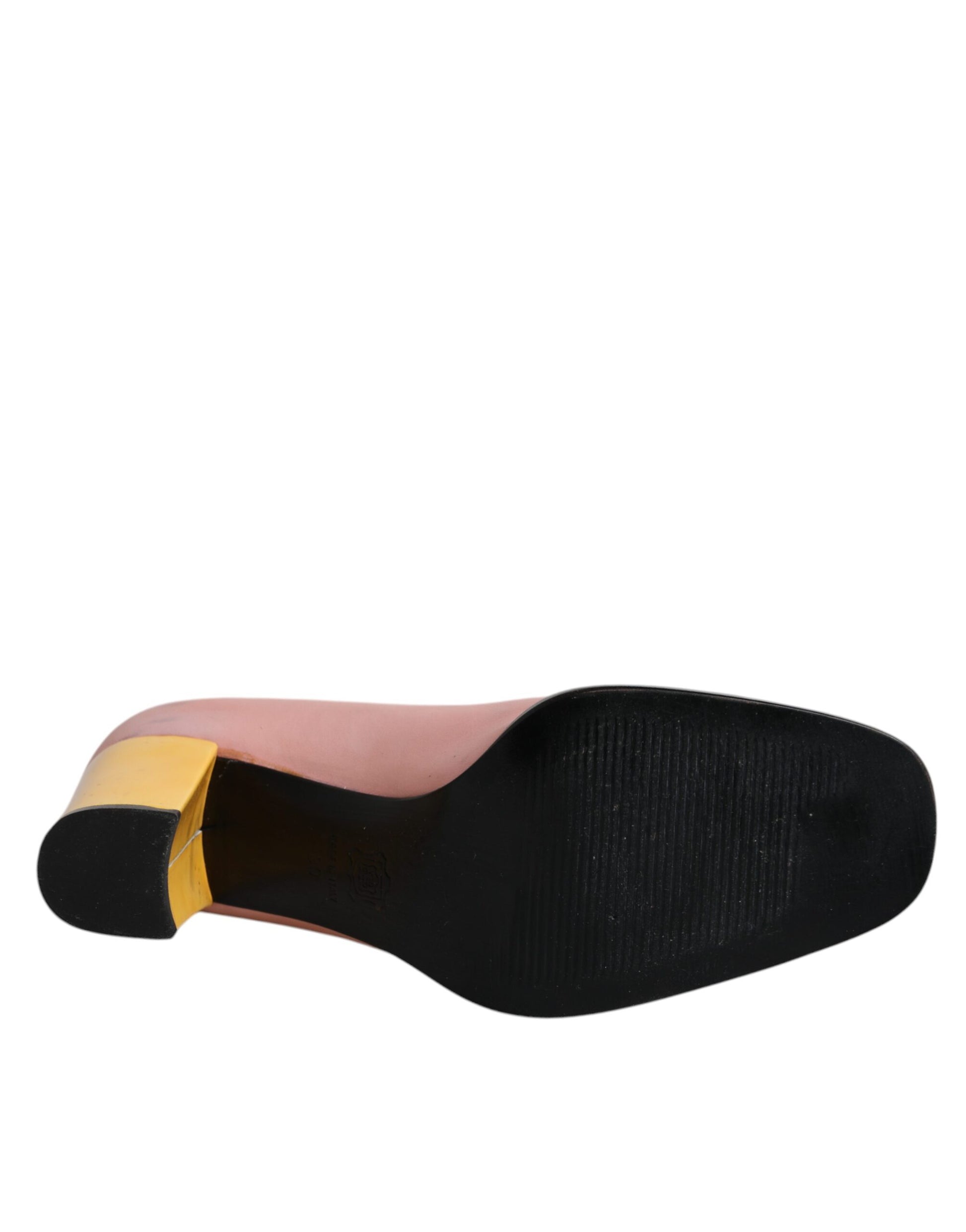 Rosa Gelbe Leder Block Heels Pumps Schuhe